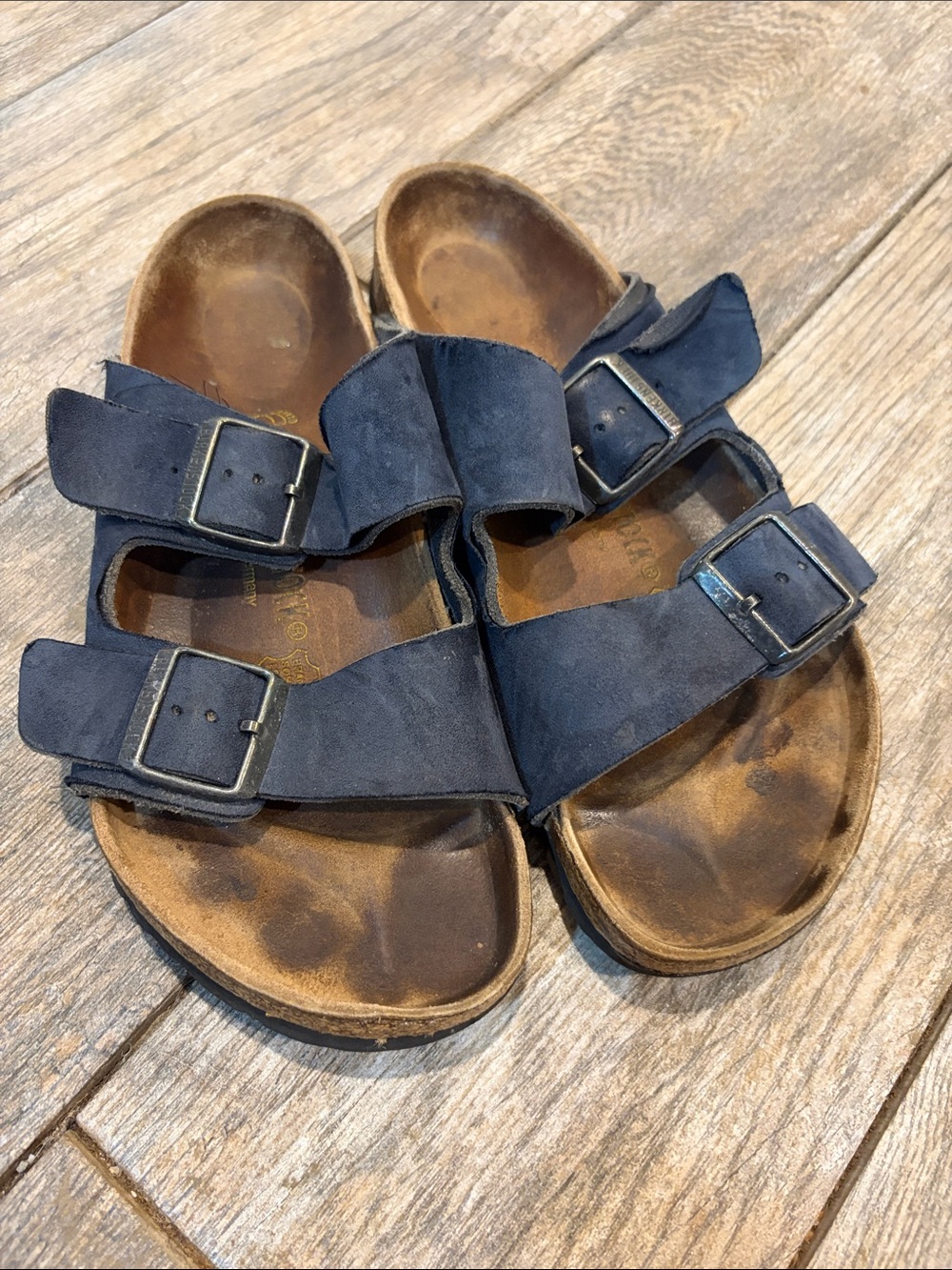 Birkenstock Women's Navy Suede Double-Buckle Sandals size 40 regular